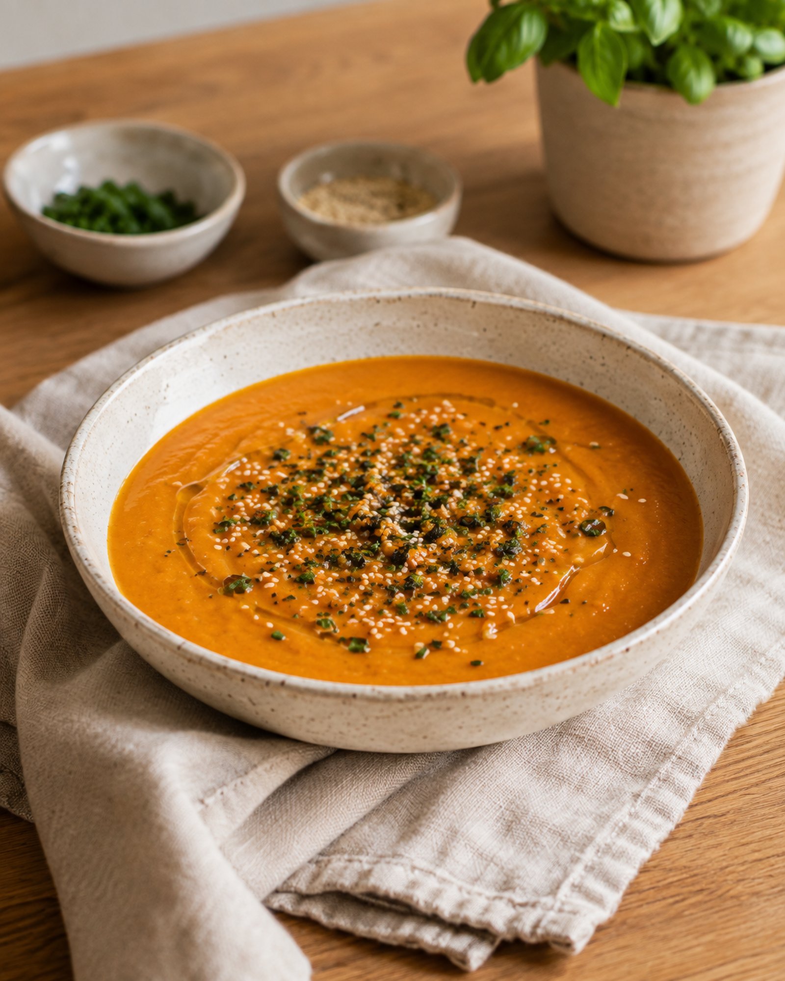 Roasted Carrot & Miso Soup with Sesame-Nori Crumb