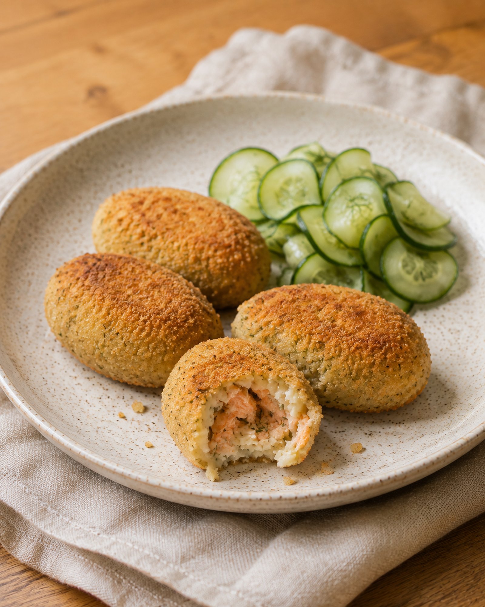 Smoked Trout & Horseradish Croquettes with Pickled Cucumber