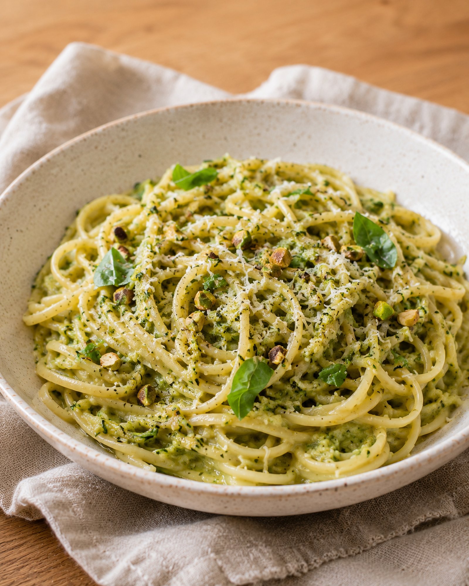 Courgette, Lemon & Pistachio Linguine