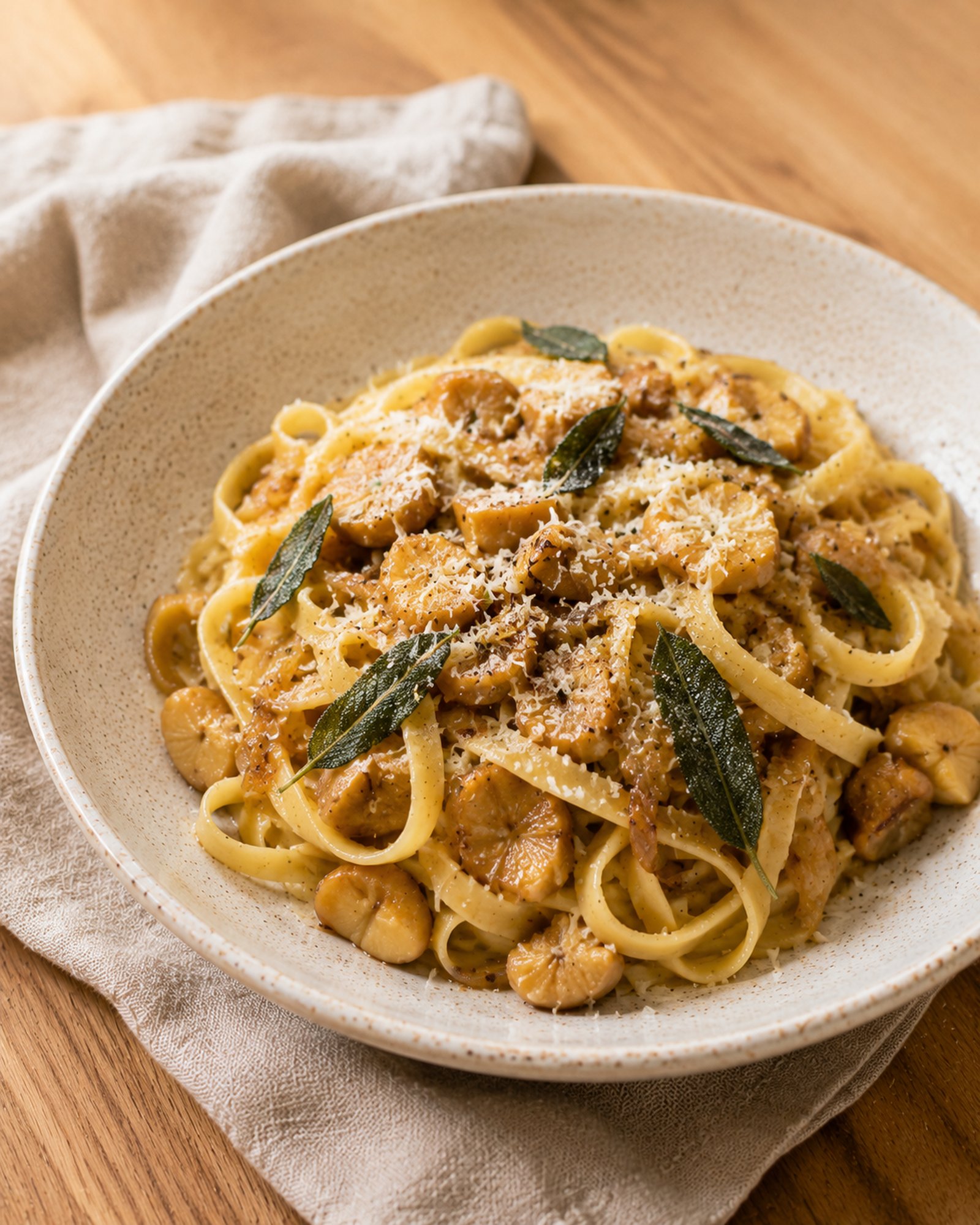 Onion & Chestnut Tagliatelle with Crispy Sage