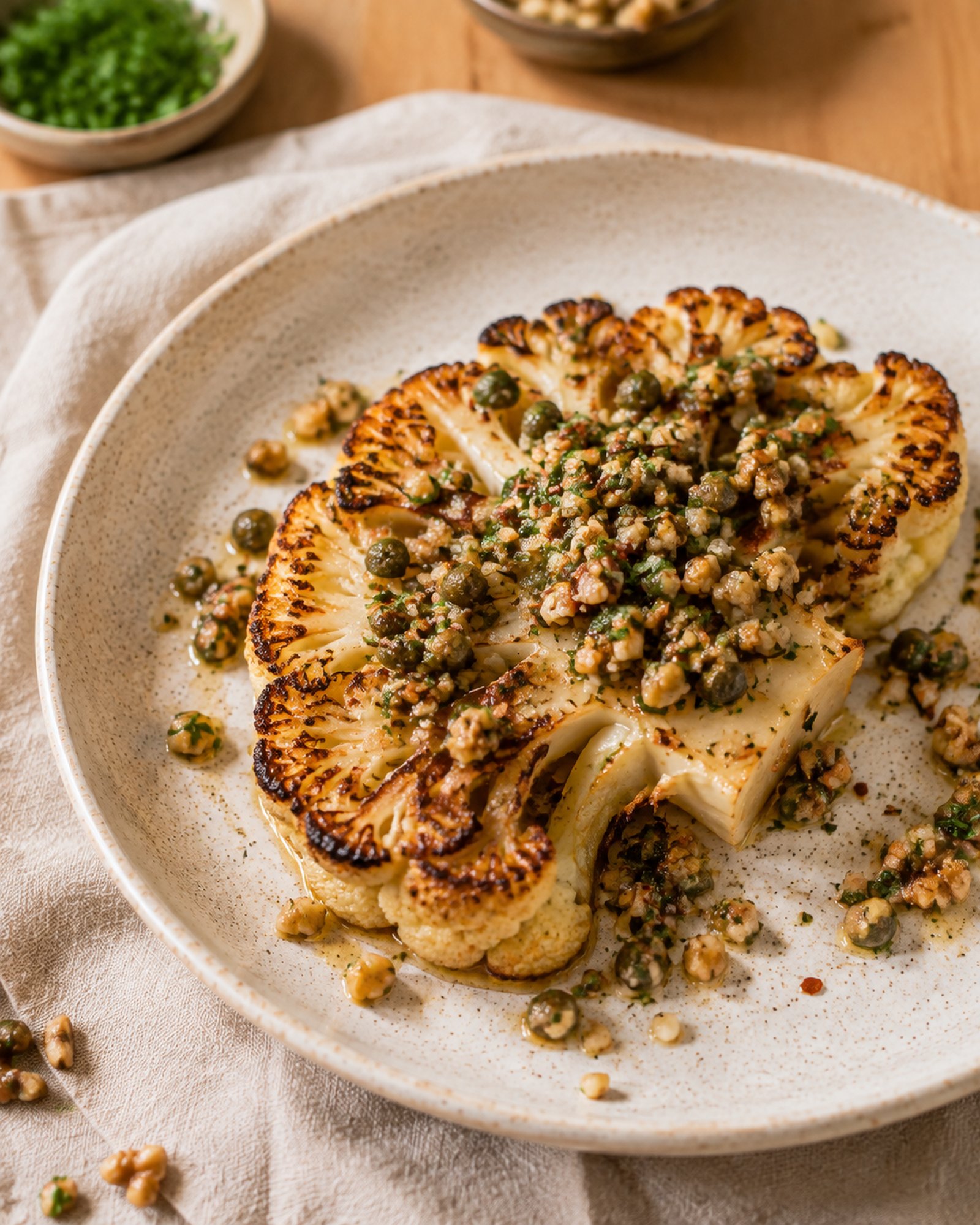 Cauliflower Steaks with Walnut-Caper Sauce