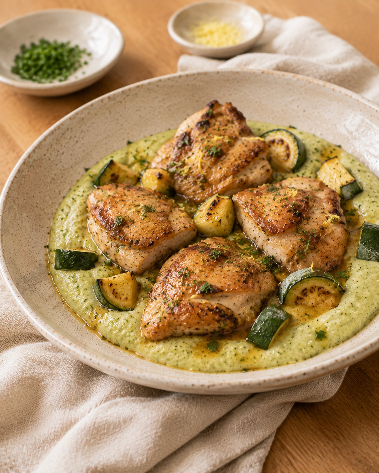 Lemon-Garlic Chicken with Courgette Cream