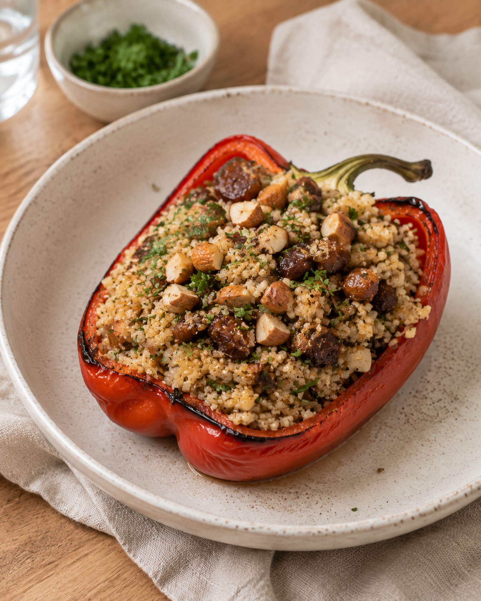 Stuffed Peppers with Bulgur, Dates & Almonds