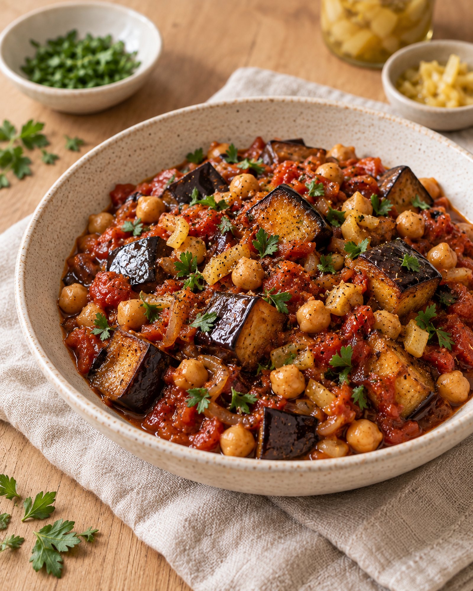 Aubergine, Chickpea & Preserved Lemon Braise