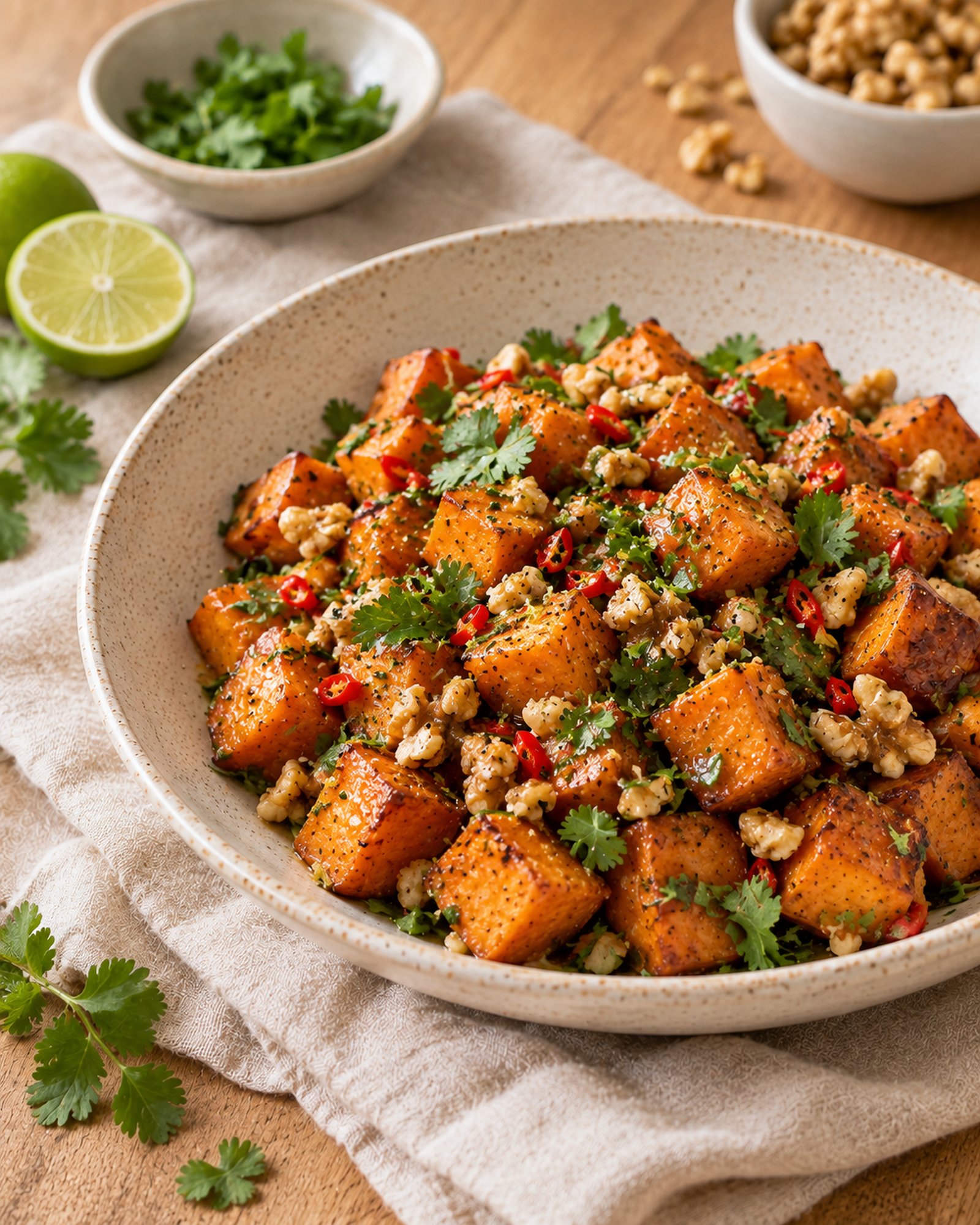 Sweet Potato with Lime, Chilli & Walnuts