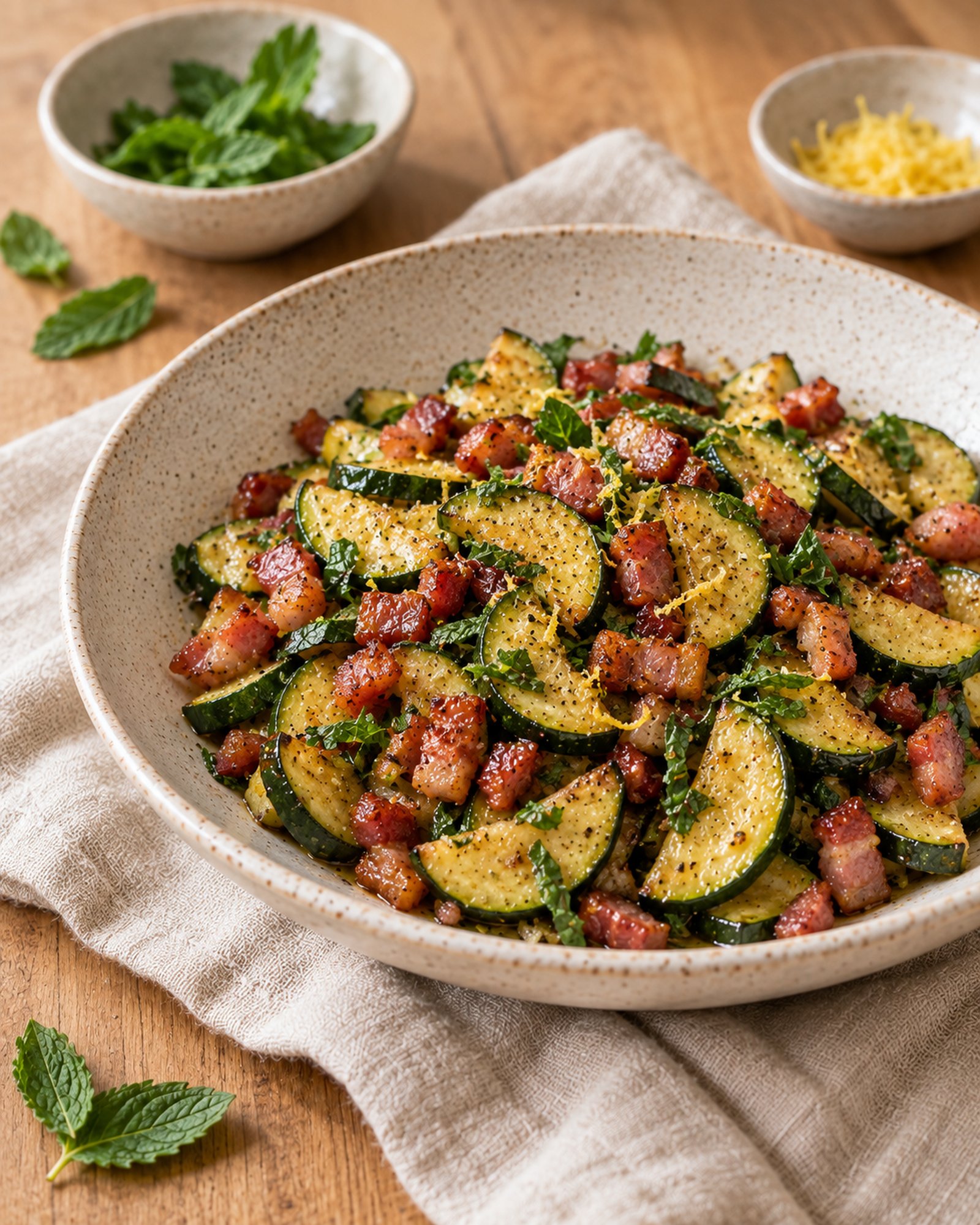 Courgettes with Pancetta, Mint & Lemon