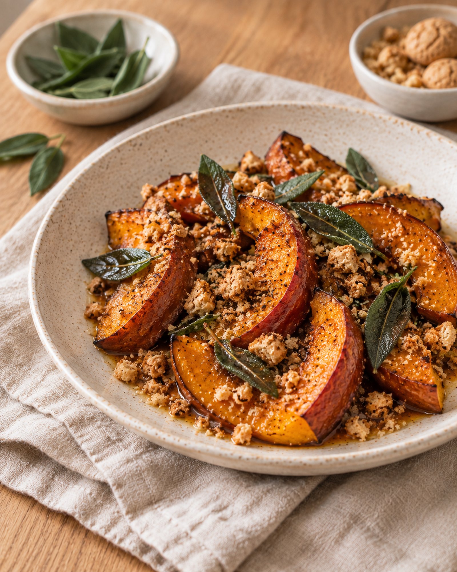 Roasted Pumpkin with Brown Butter, Sage & Amaretti Crumb