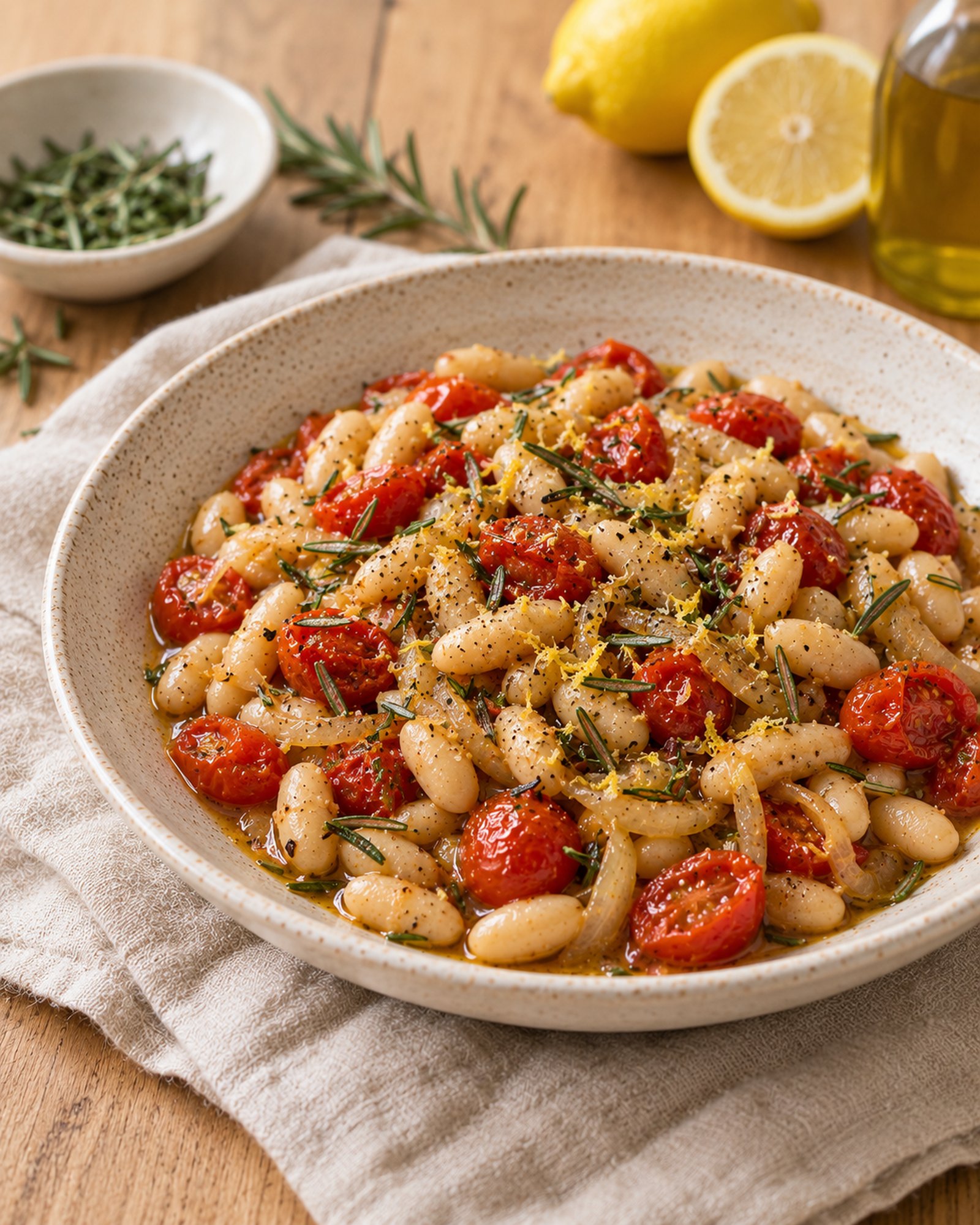 White Beans with Rosemary, Lemon & Tomato