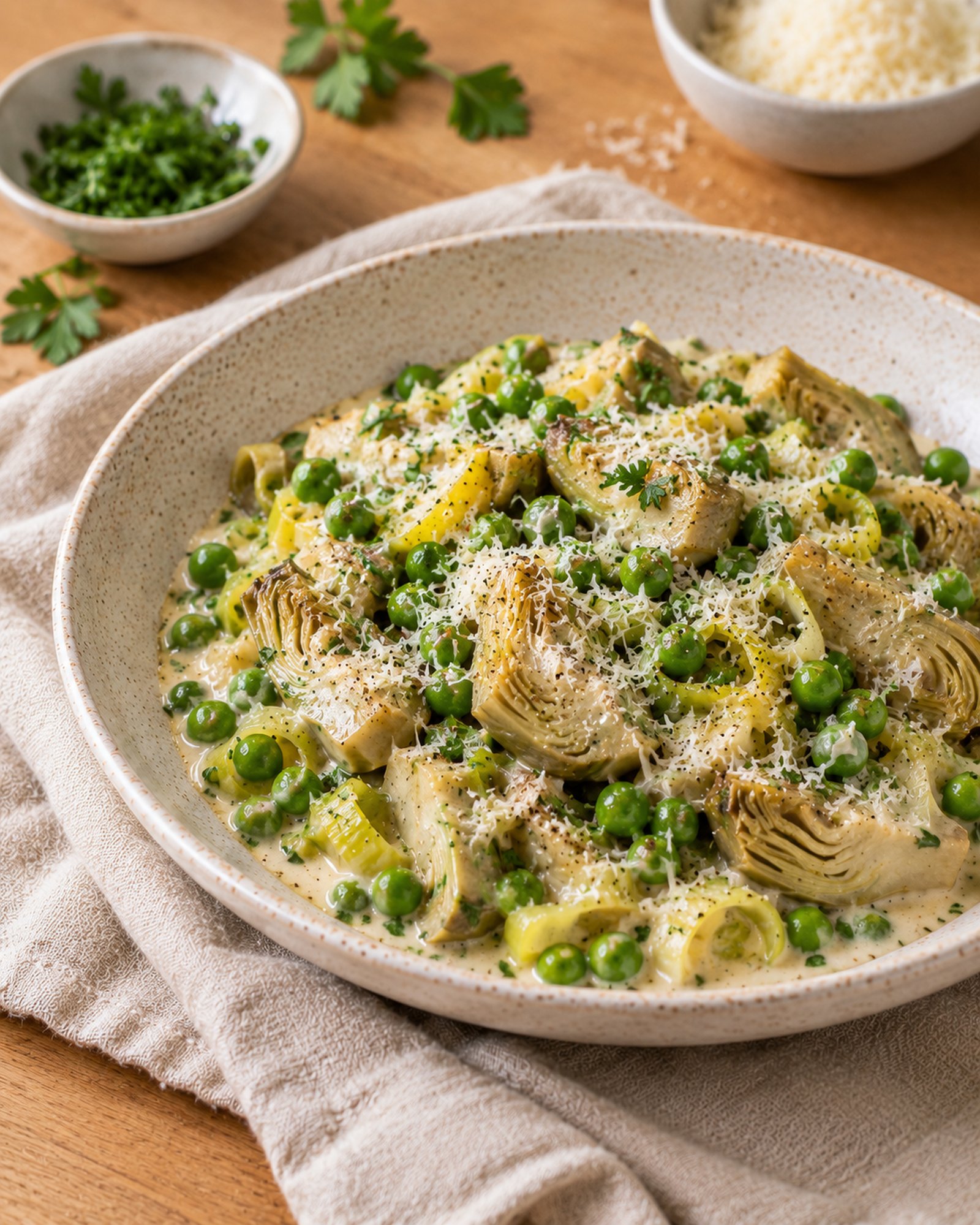 Artichoke, Pea & Parmesan Fricassée