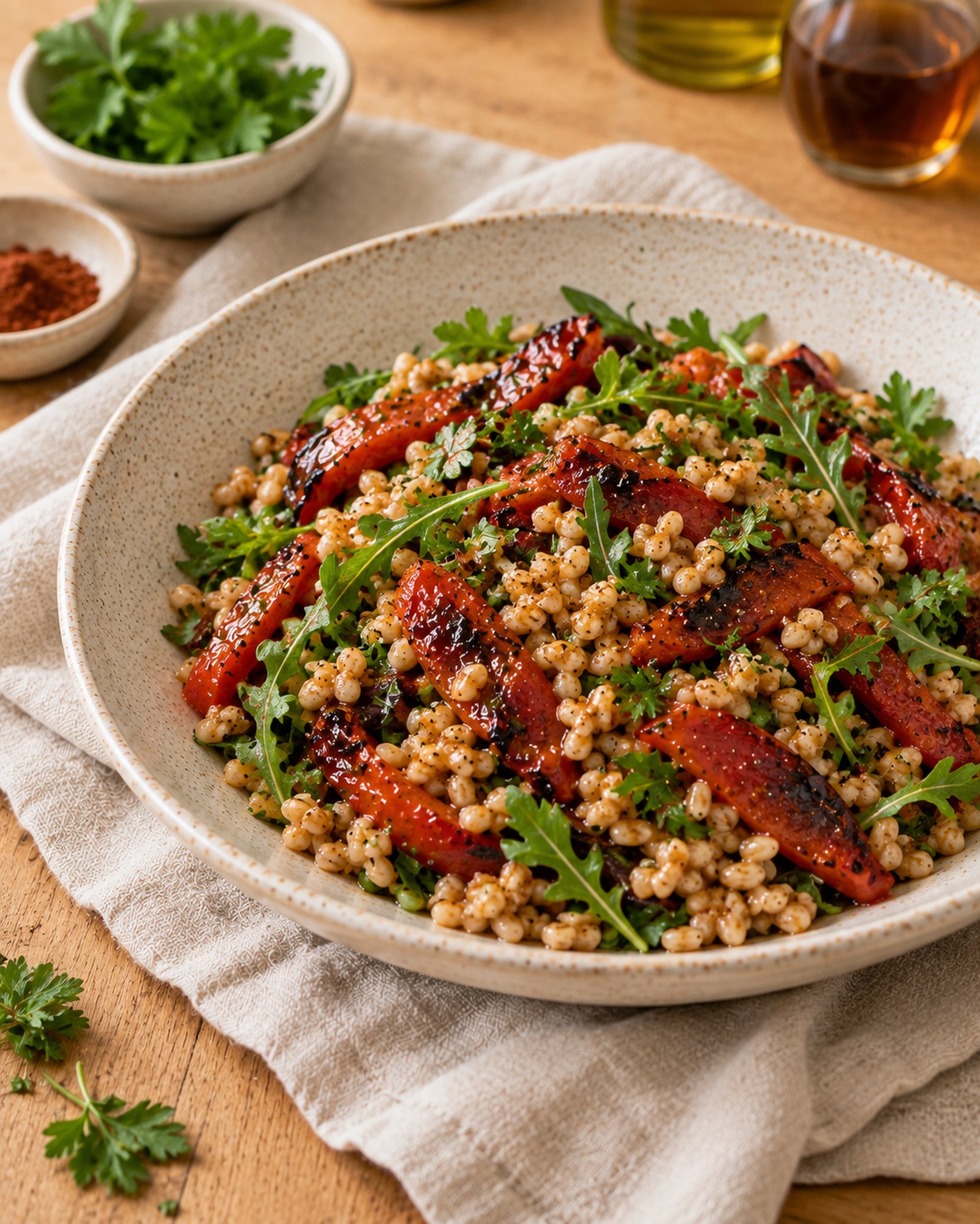 Charred Pepper, Farro & Smoked Paprika Salad with Sherry Vinegar