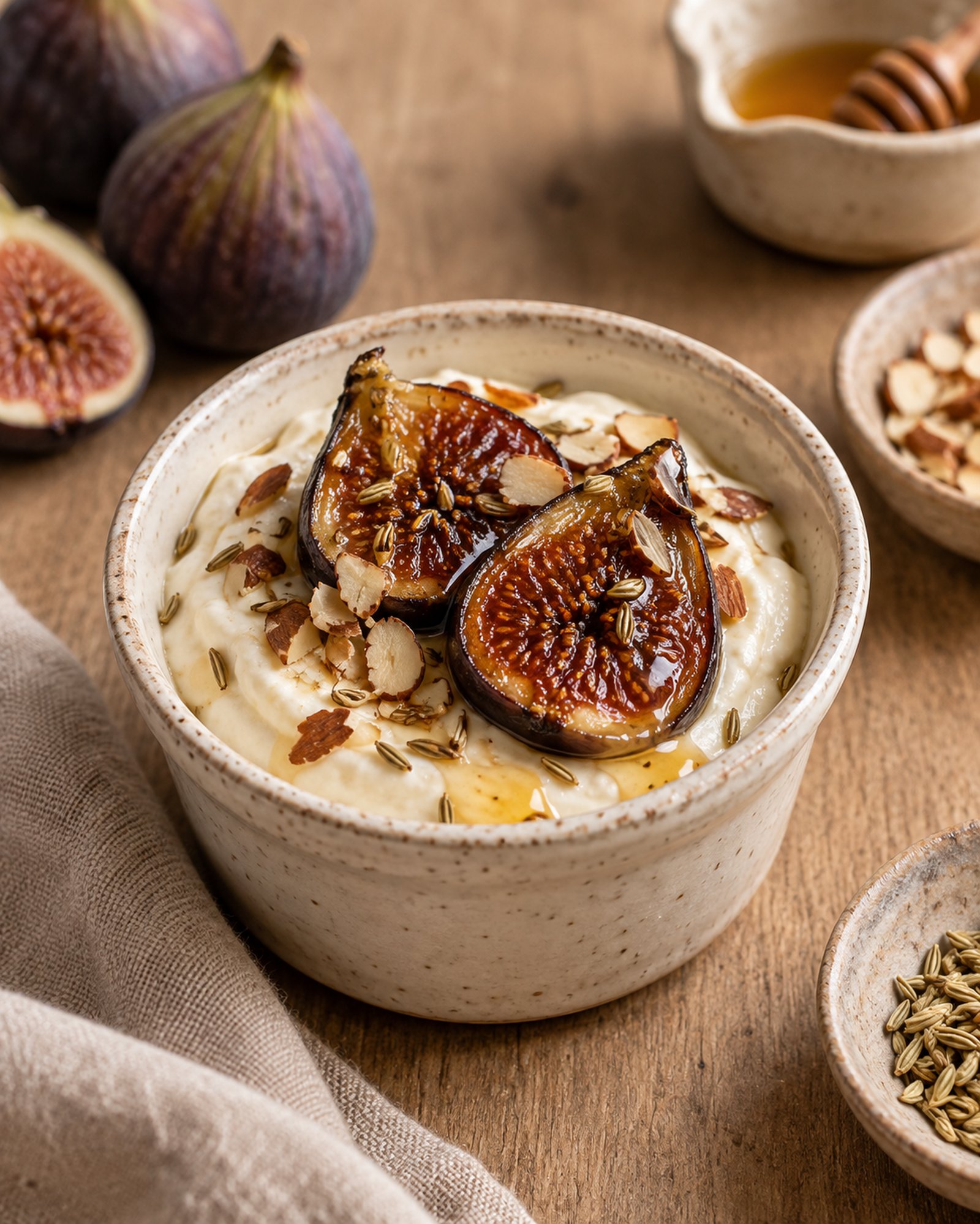 Goat's Cheese, Roasted Fig & Honey Pots with Fennel Seed