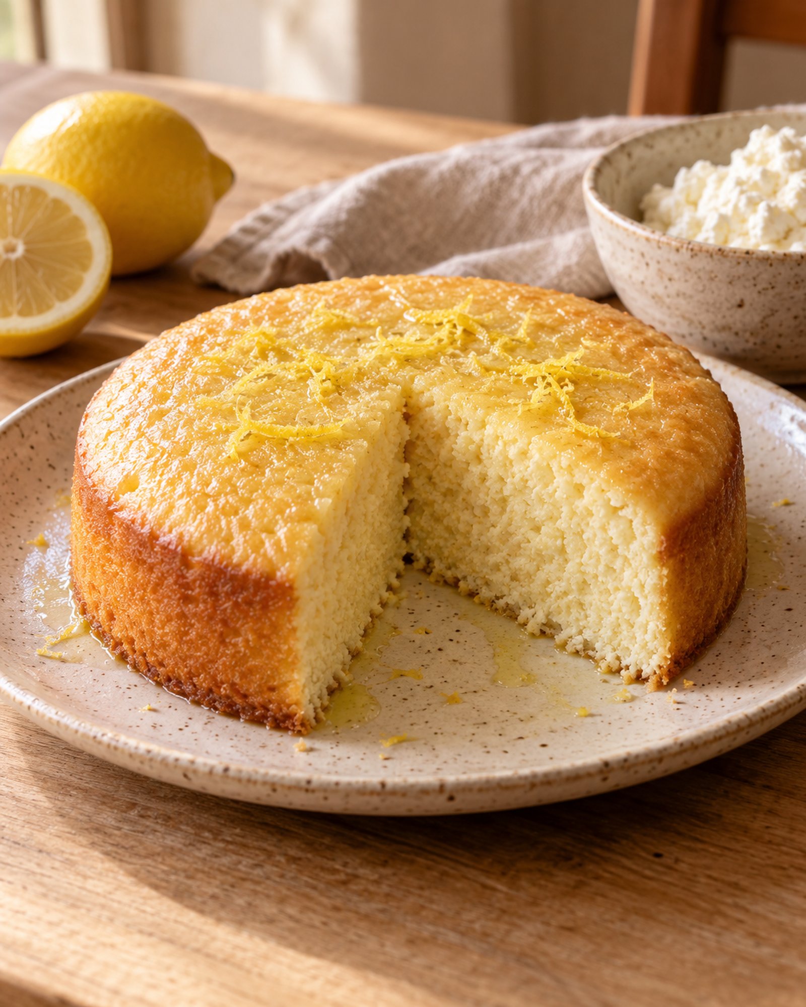 Steamed Ricotta Cake with Lemon & Olive Oil