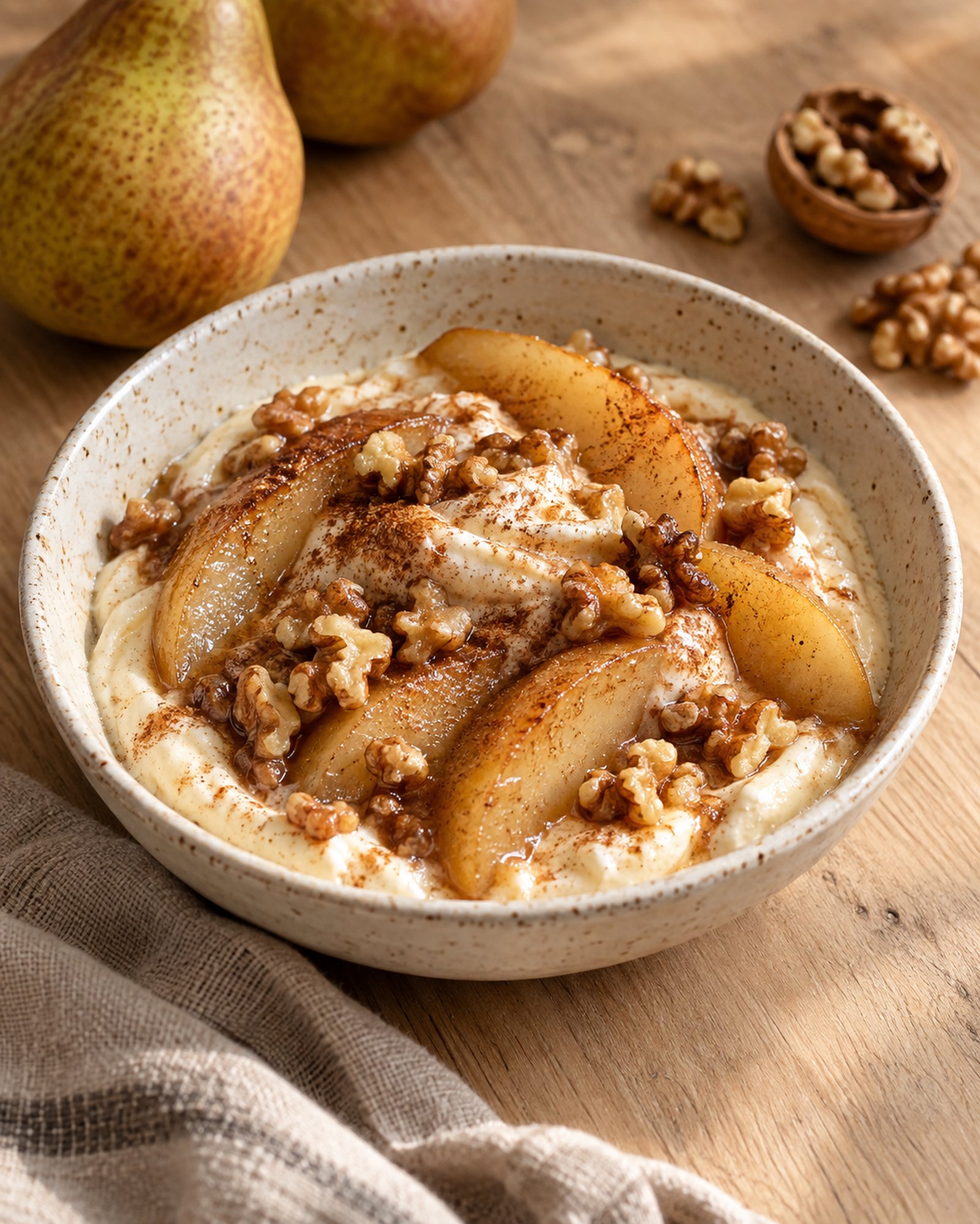 Baked Pear Cream with Cinnamon & Walnuts