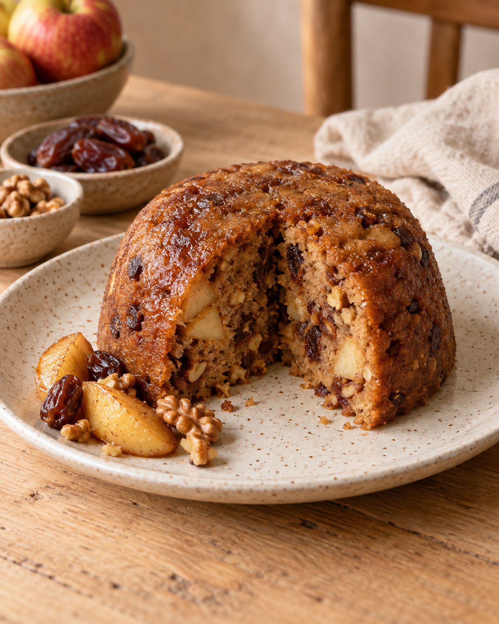 Apple, Date & Walnut Steamed Pudding