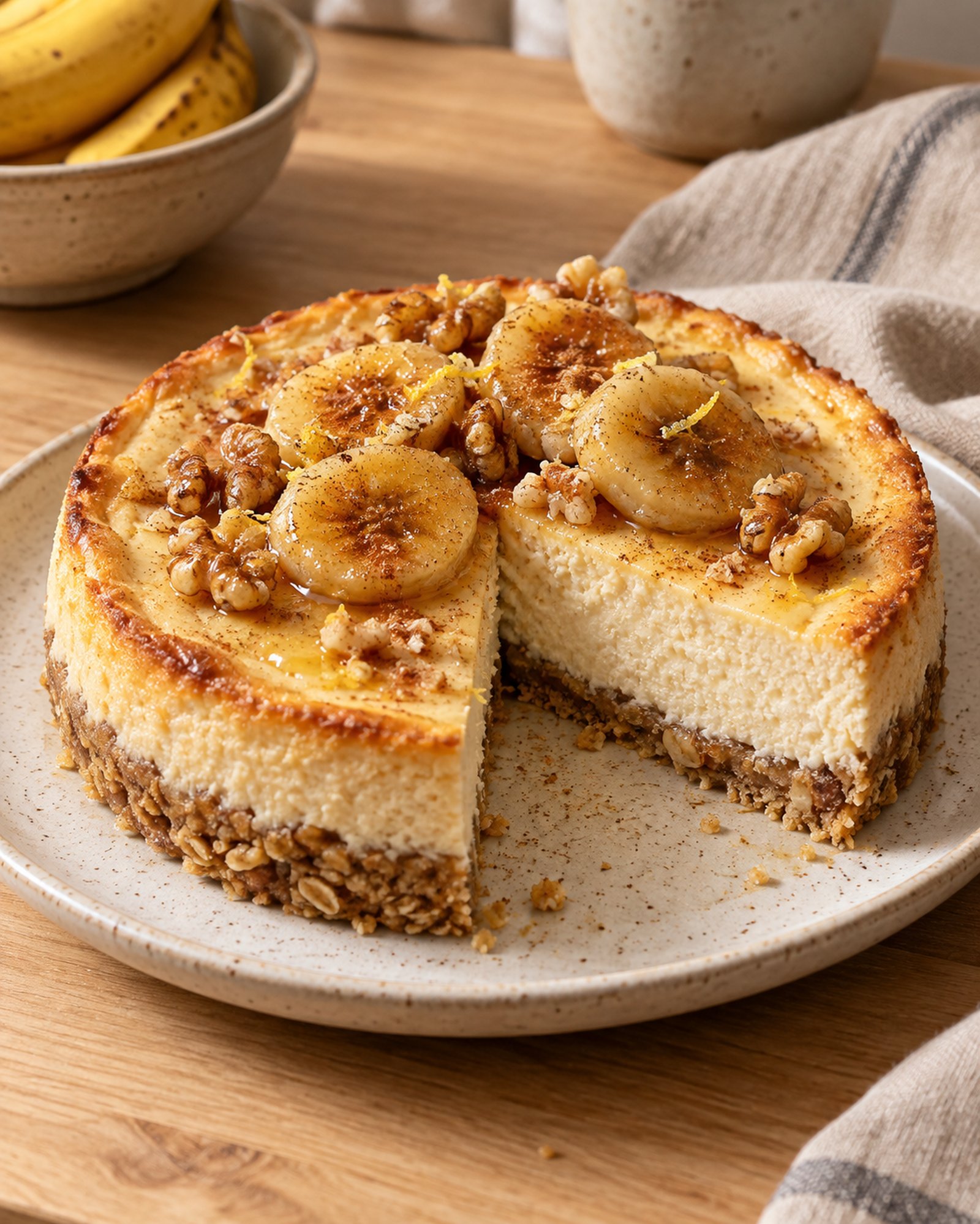 Banana, Walnut & Ricotta Breakfast Cheesecake